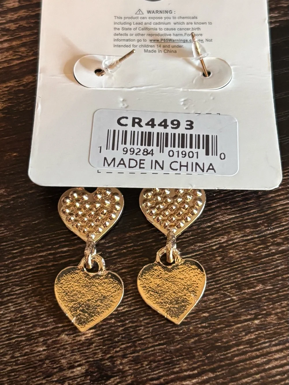 Red,‎ White & Blue Triple Heart Dangle Earrings in Gold Tone